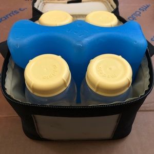 Medela cold pack with bottles and ice pack.